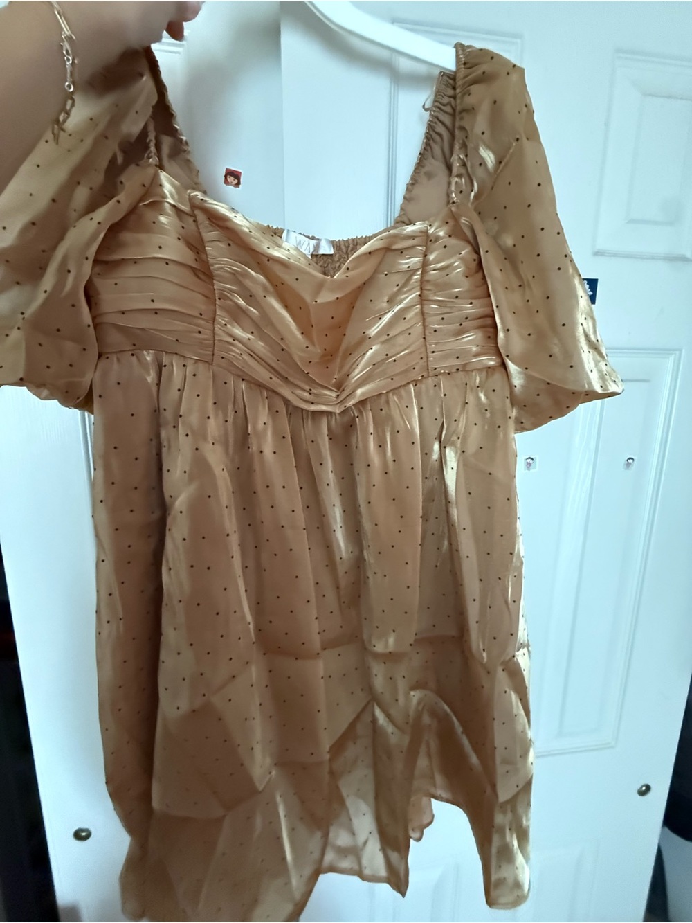 WAYF Gold Polka Dot Party Dress